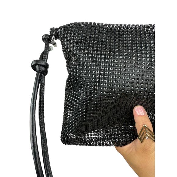 Vintage black mesh sequins disco bag with adjustable leather strap - Picture 3 of 6